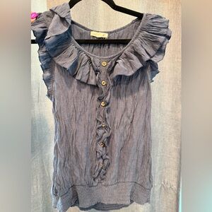 Mine Ruffled Denim Blue Blouse